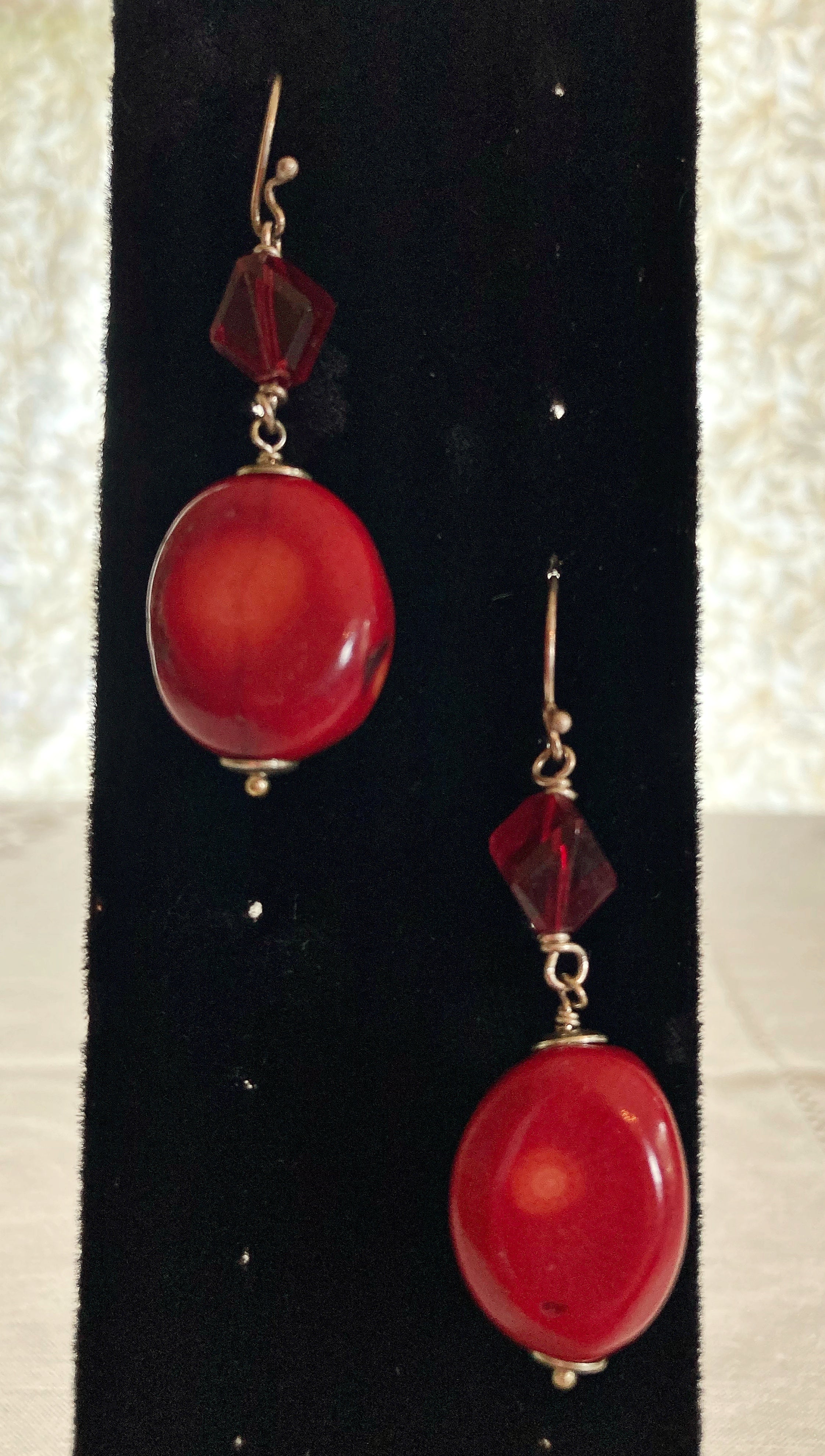 Red Stone Double Strand Necklace w/ Matching Earrings