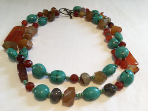 Jasper & Turquoise w/ Amber Beaded Necklace or Choker